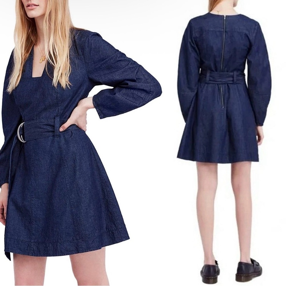 Free People Karmen Denim Puff Sleeve Dress Size XS